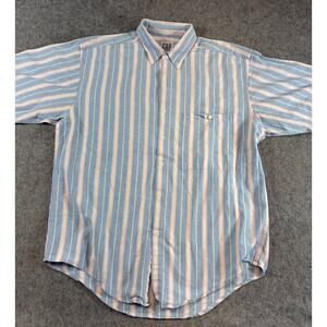 VINTAGE 90s Gap Button Down Shirt Mens Blue Striped Short Sleeve Retro Medium